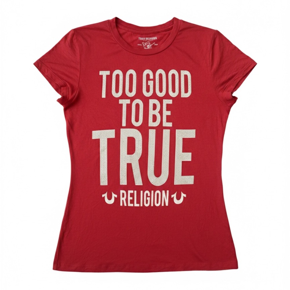 True Religion World Tour Red Rhinestone Graphic T-Shirt Large Y2K (EUC)